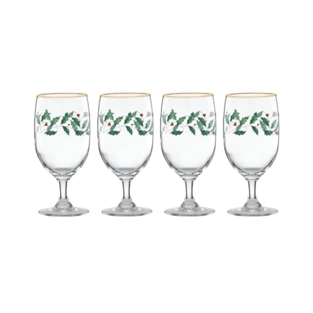 NIB Lenox Holiday 4-Piece Iced Beverage Glasses gold trim hosting Christmas